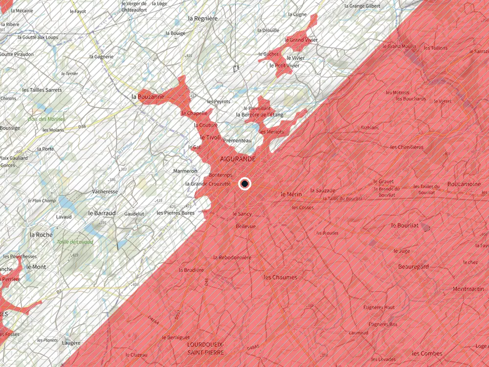 Carte des restrictions de vol pour les drones autour de Aigurande