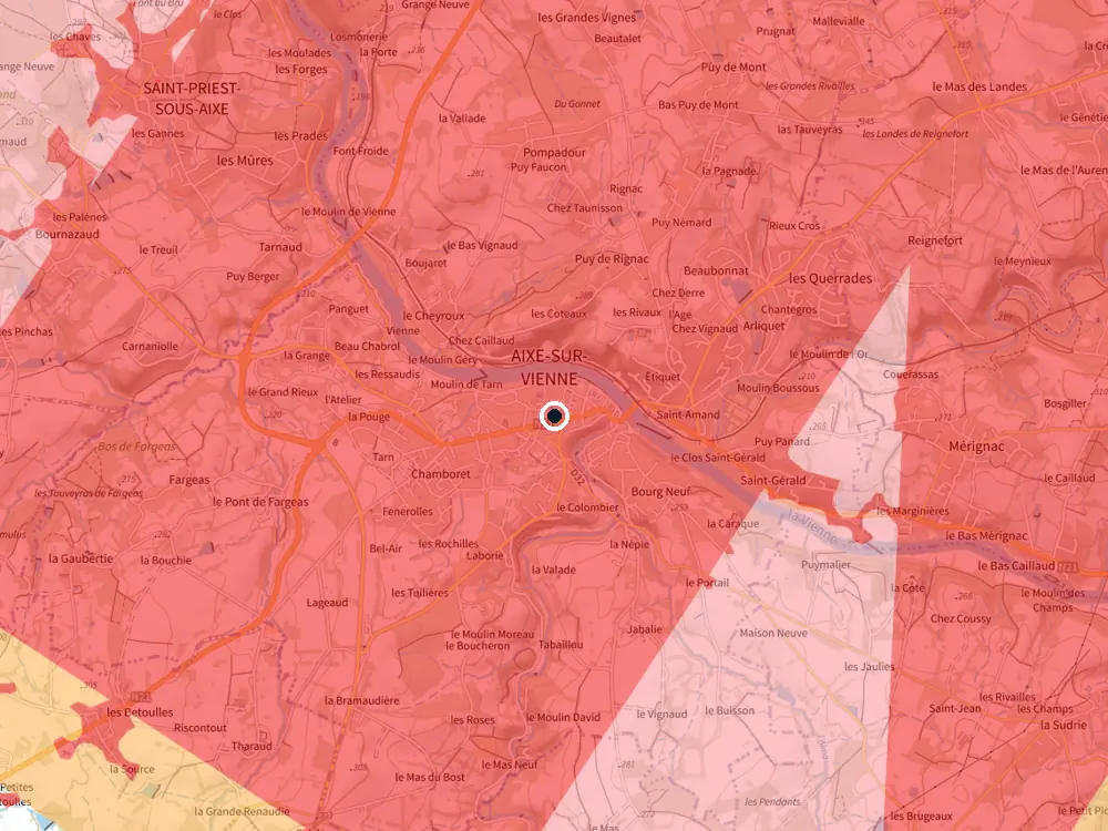 Carte des restrictions de vol pour les drones autour de Aixe-sur-Vienne