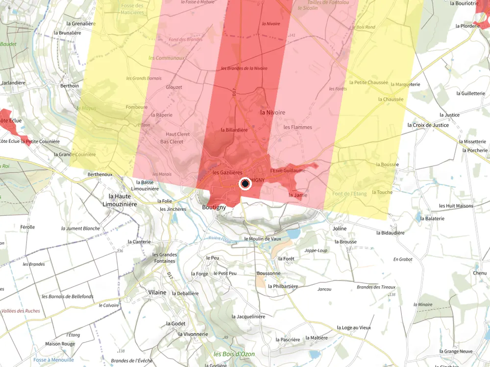 Carte des restrictions de vol pour les drones autour de Archigny