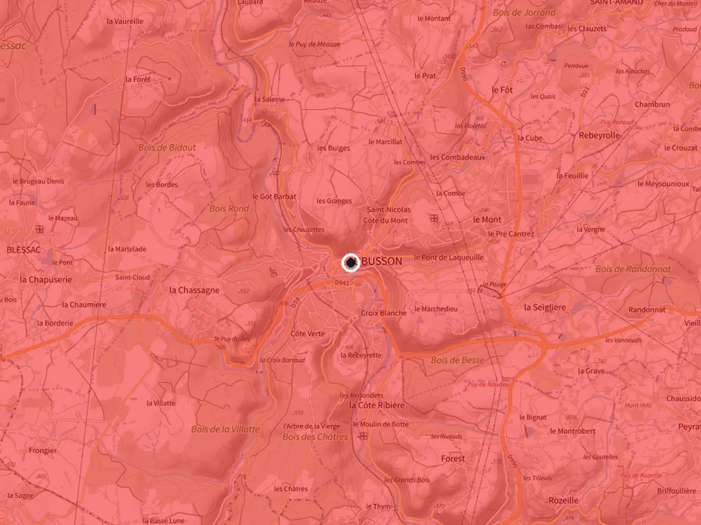 Carte des restrictions de vol pour les drones autour de Aubusson