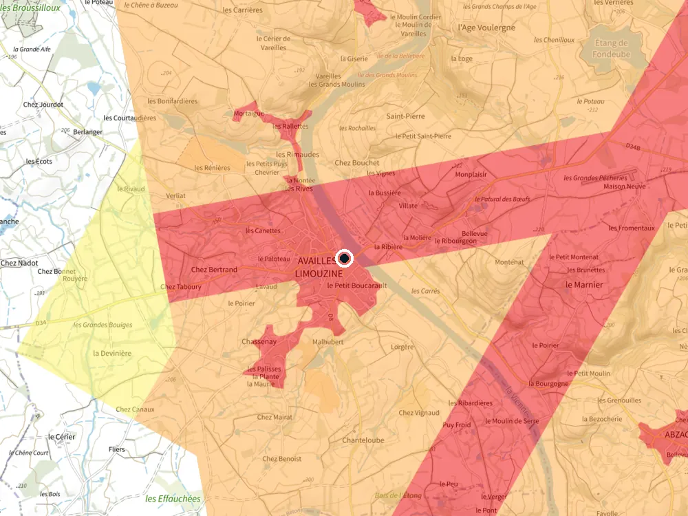 Carte des restrictions de vol pour les drones autour de Availles-Limouzine