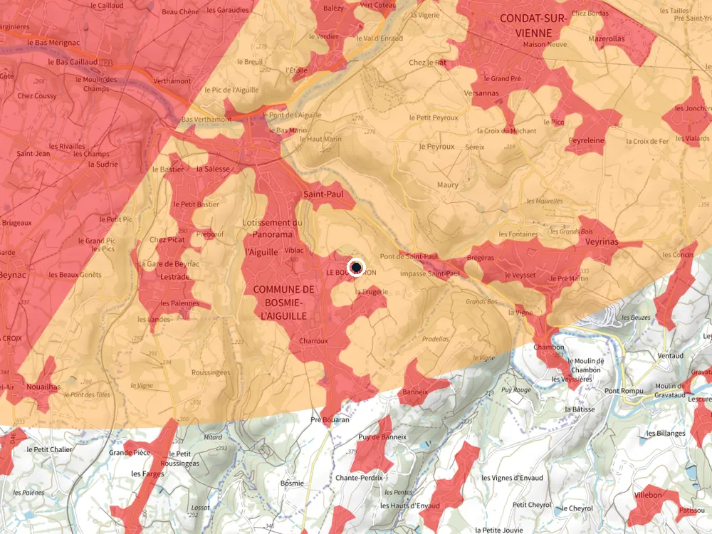 Carte des restrictions de vol pour les drones autour de Bosmie-l'Aiguille
