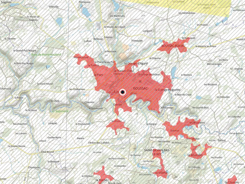 Carte des restrictions de vol pour les drones autour de Boussac
