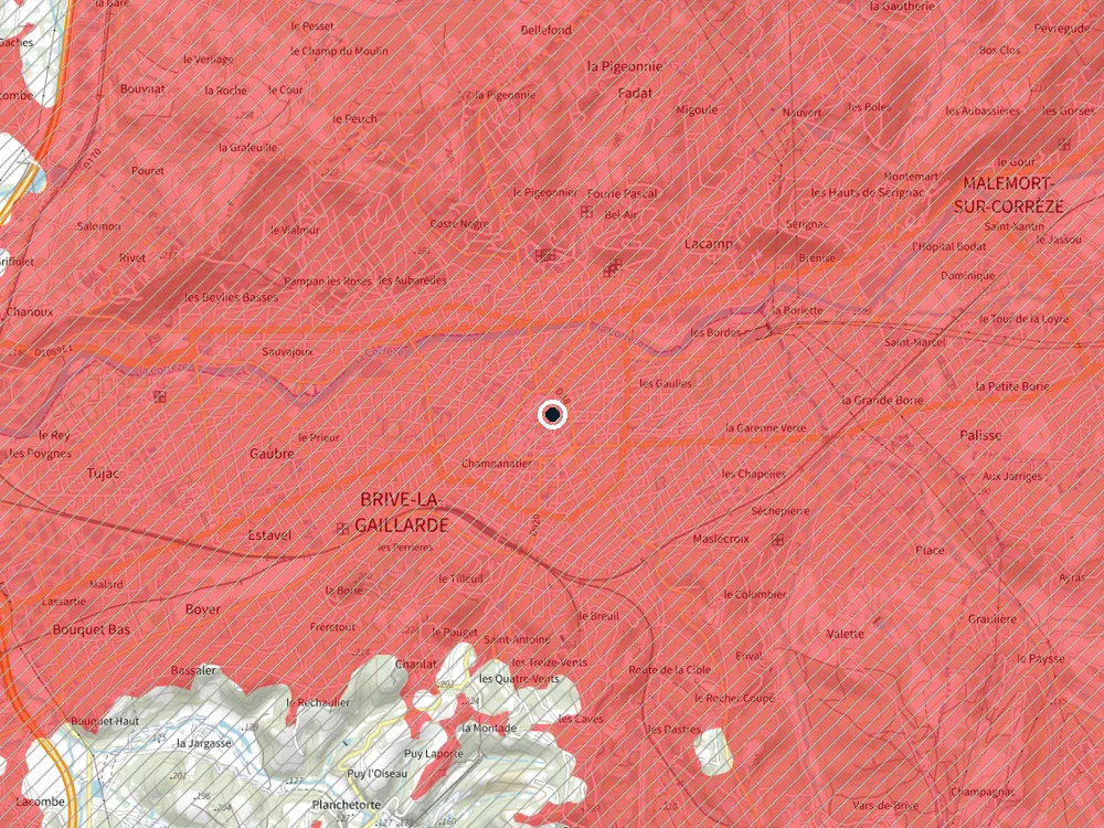 Carte des restrictions de vol pour les drones autour de Brive-la-Gaillarde