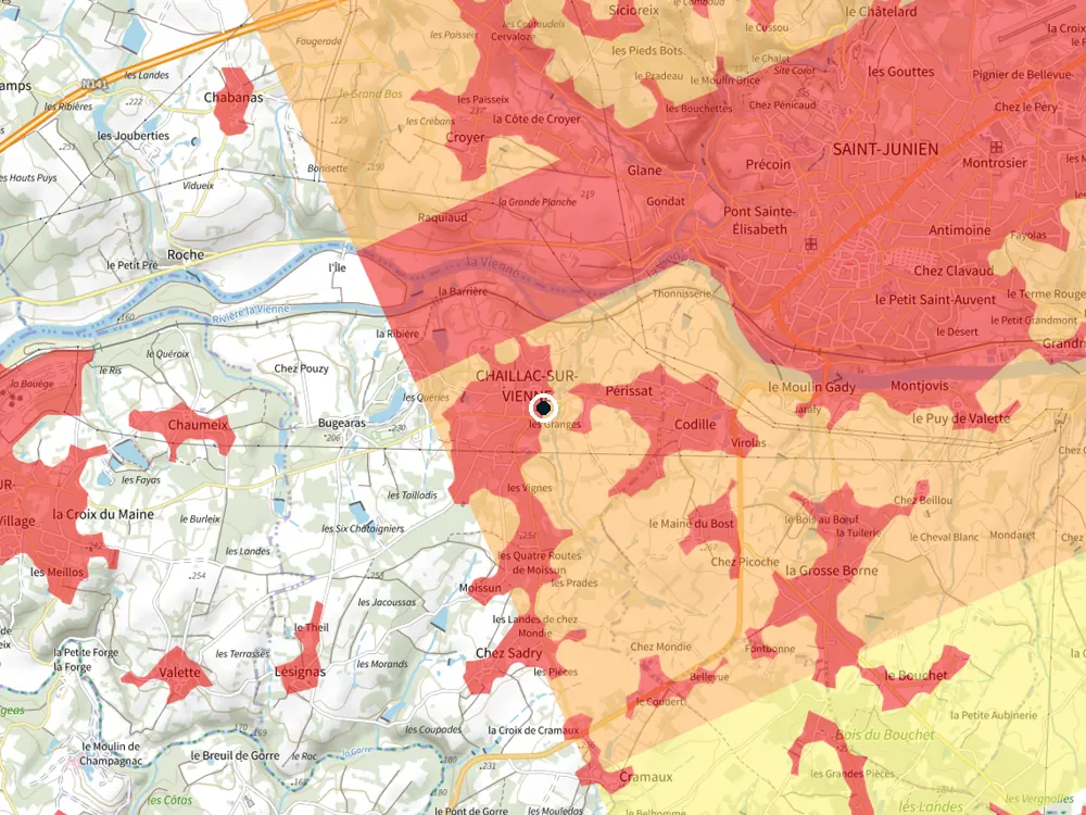 Carte des restrictions de vol pour les drones autour de Chaillac-sur-Vienne
