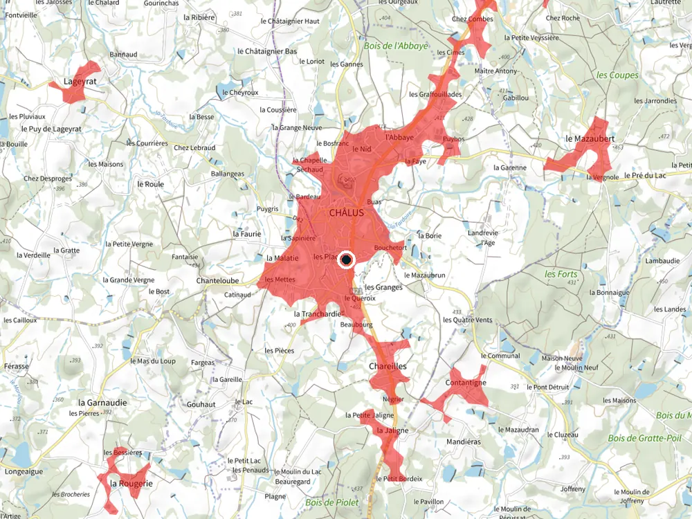 Carte des restrictions de vol pour les drones autour de Châlus