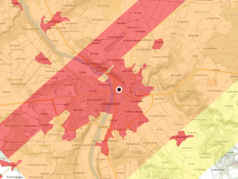 Carte des restrictions de vol pour les drones autour de Chauvigny