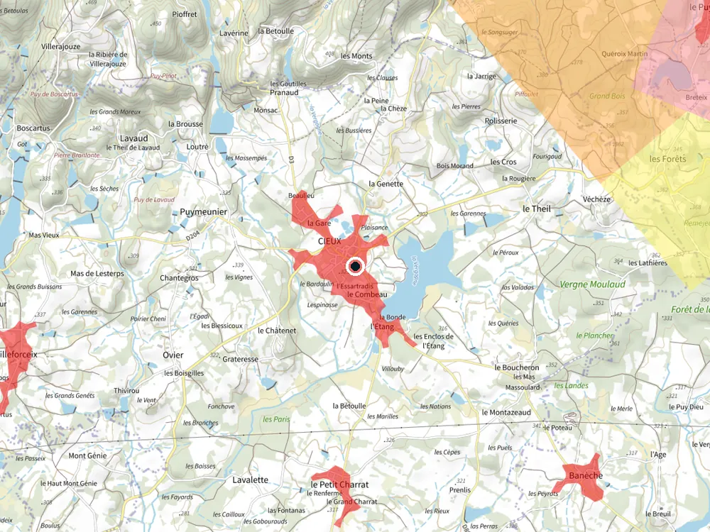 Carte des restrictions de vol pour les drones autour de Cieux