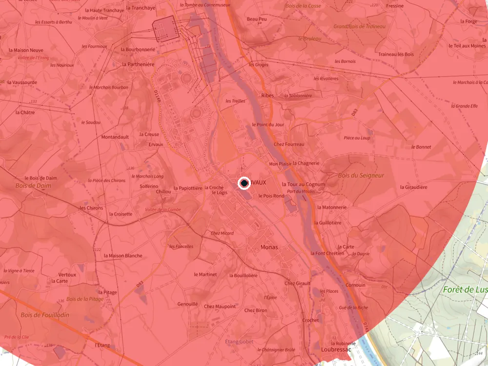 Carte des restrictions de vol pour les drones autour de Civaux