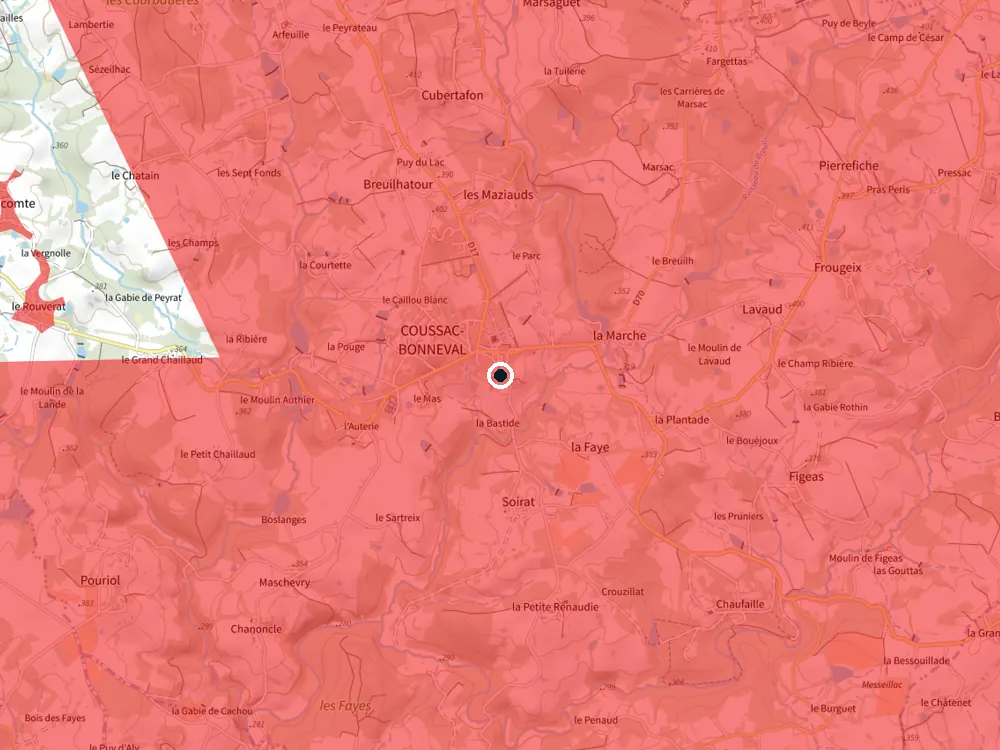 Carte des restrictions de vol pour les drones autour de Coussac-Bonneval