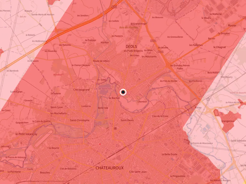 Carte des restrictions de vol pour les drones autour de Déols