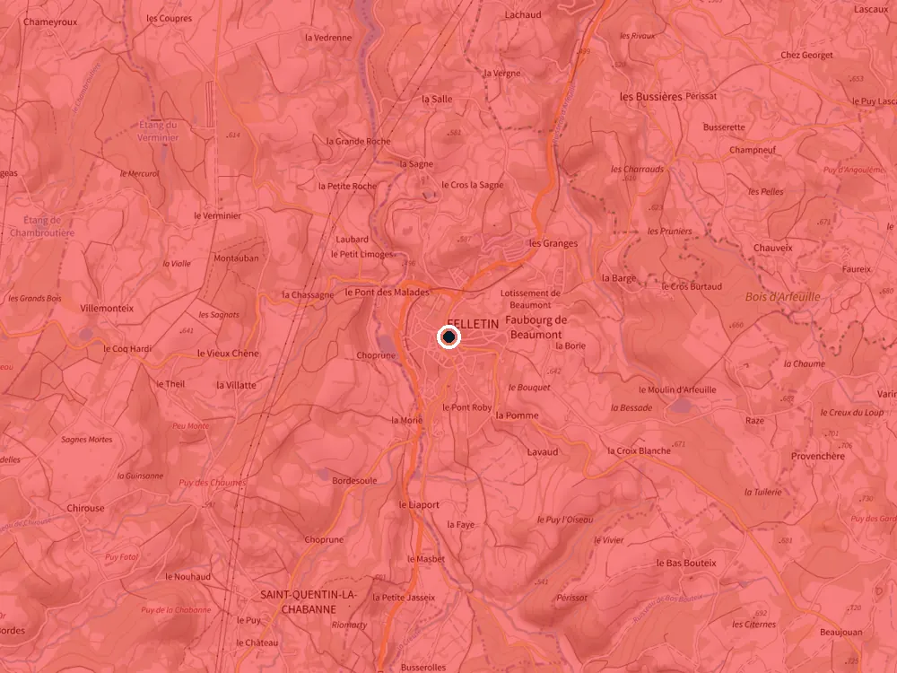 Carte des restrictions de vol pour les drones autour de Felletin