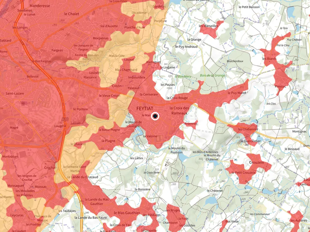 Carte des restrictions de vol pour les drones autour de Feytiat