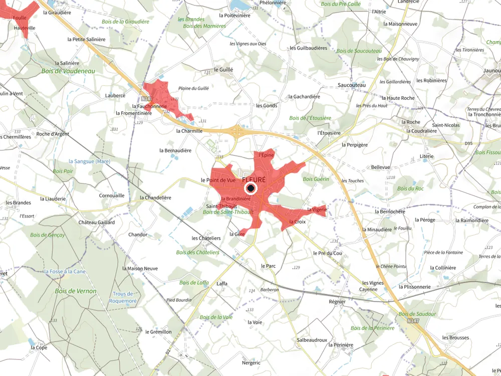 Carte des restrictions de vol pour les drones autour de Fleuré