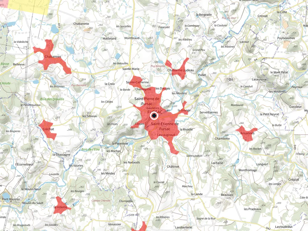 Carte des restrictions de vol pour les drones autour de Fursac