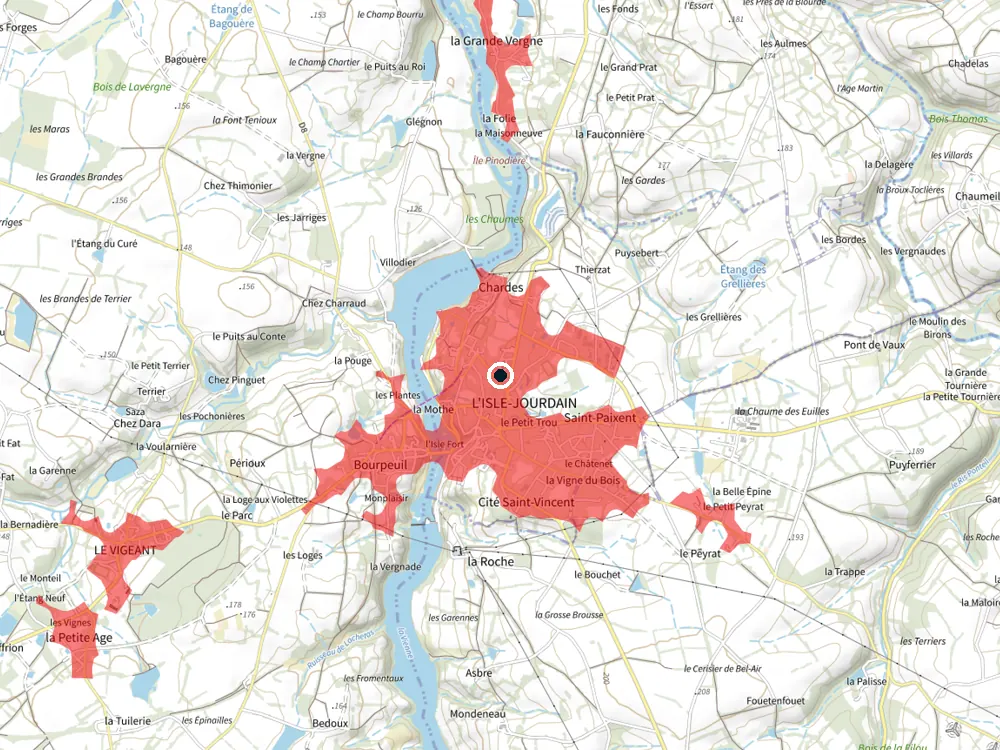 Carte des restrictions de vol pour les drones autour de L'Isle-Jourdain