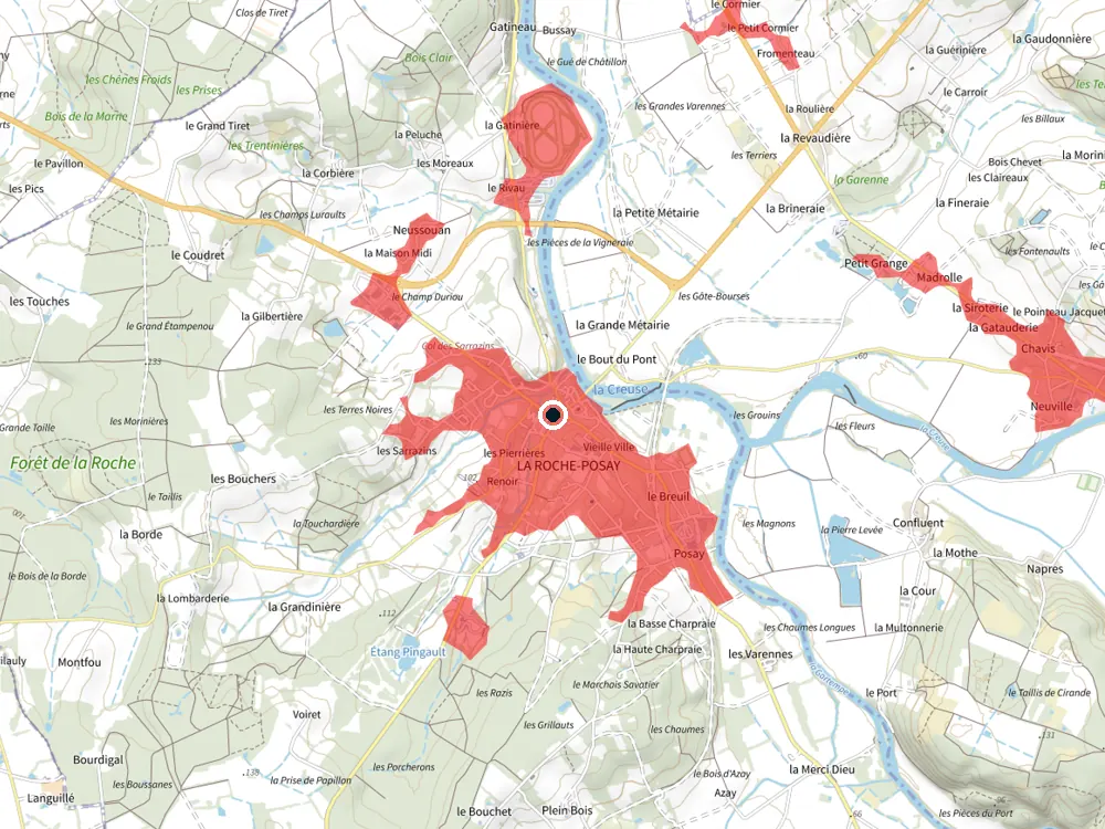 Carte des restrictions de vol pour les drones autour de La Roche-Posay