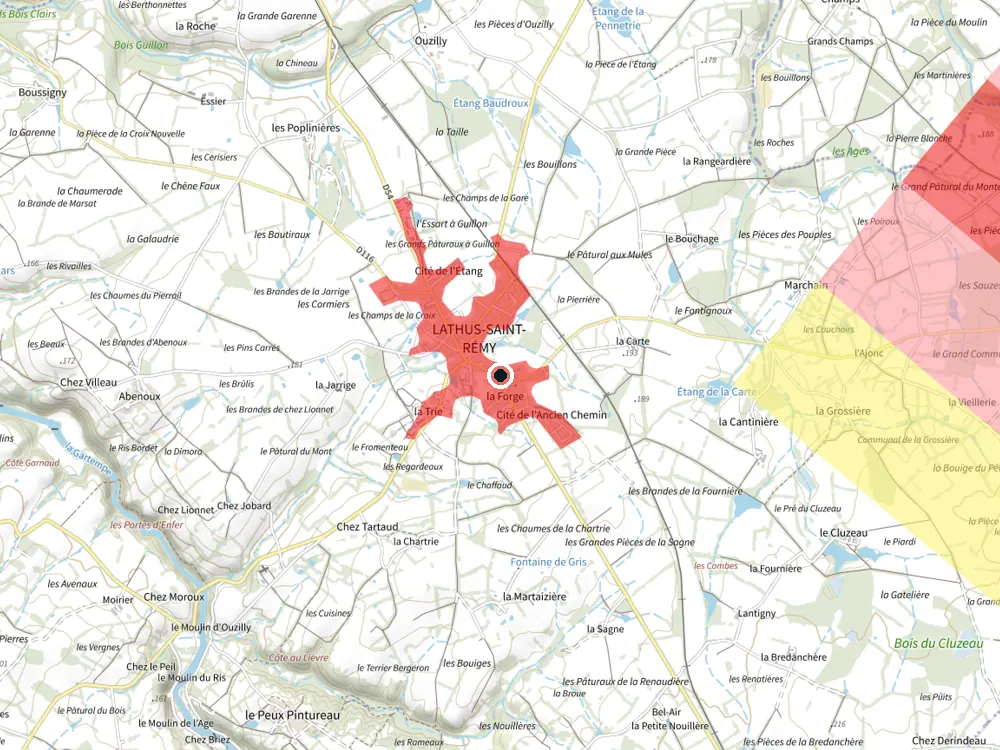 Carte des restrictions de vol pour les drones autour de Lathus-Saint-Rémy