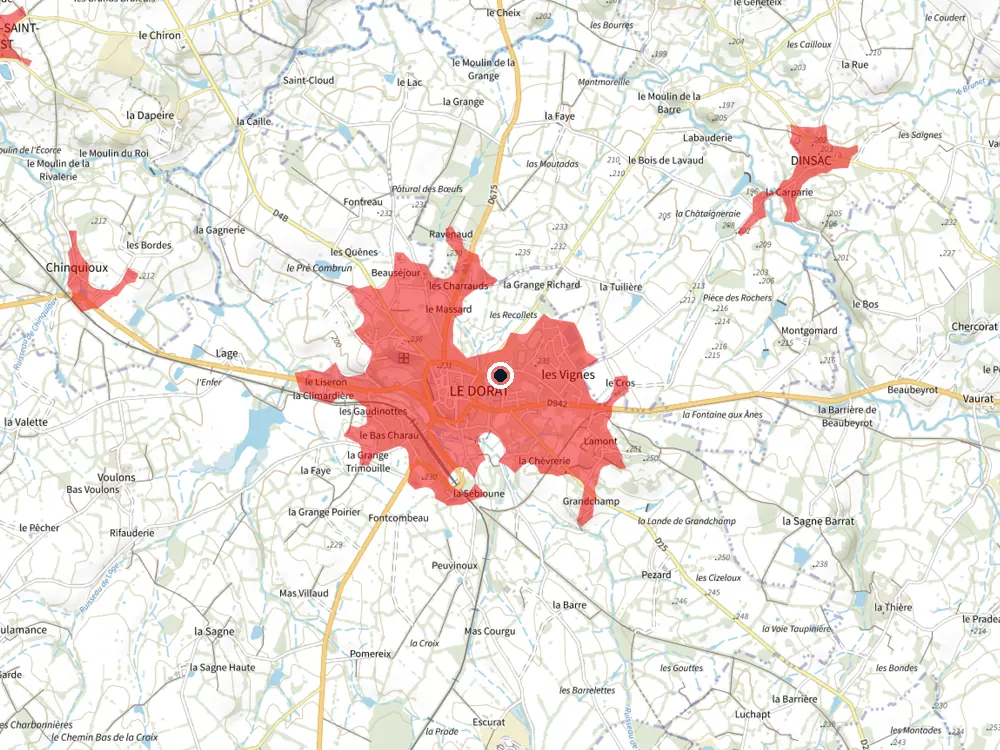 Carte des restrictions de vol pour les drones autour de Le Dorat
