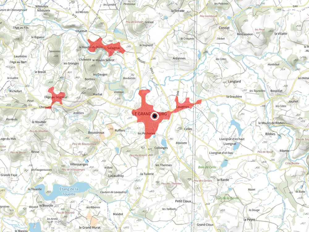 Carte des restrictions de vol pour les drones autour de Le Grand-Bourg