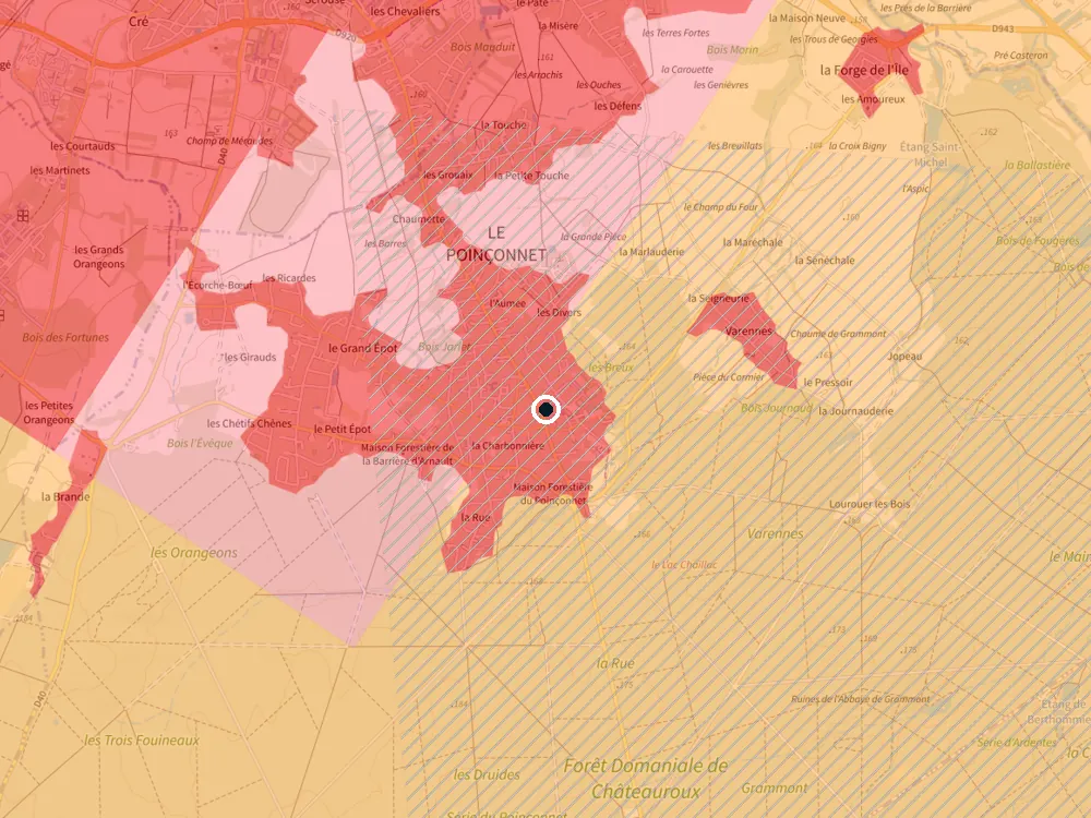 Carte des restrictions de vol pour les drones autour de Le Poinçonnet