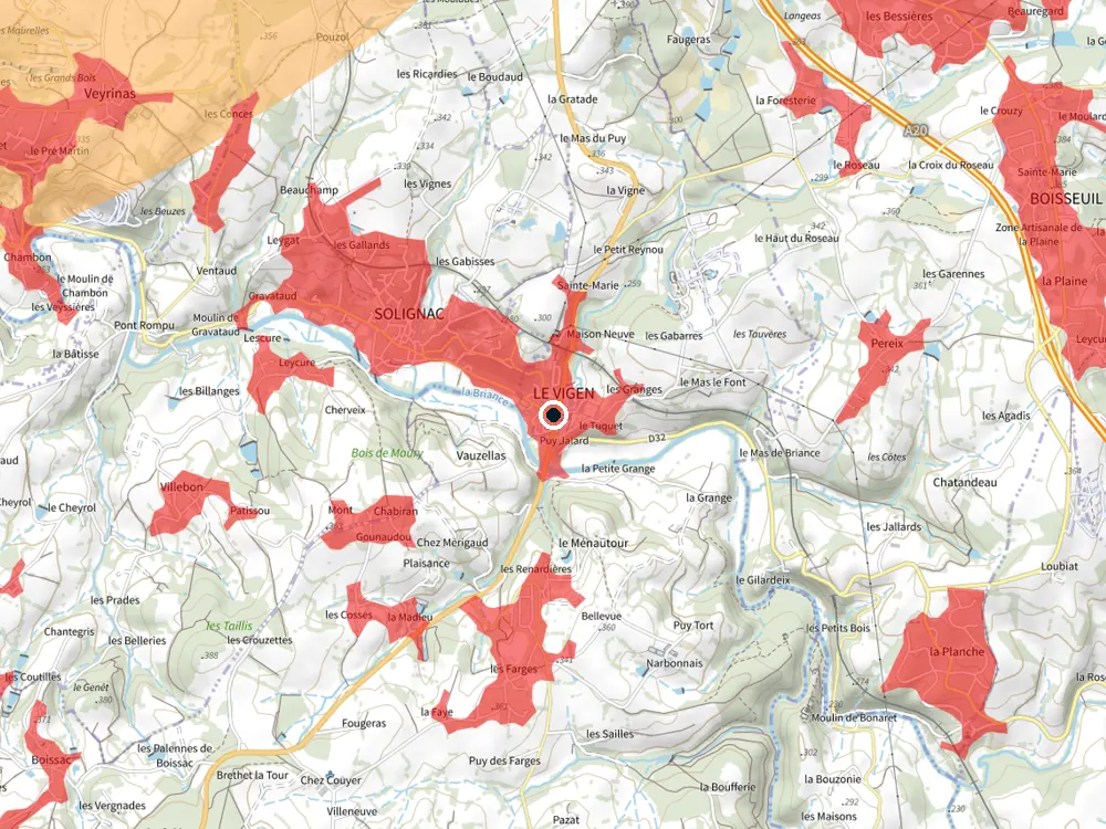 Carte des restrictions de vol pour les drones autour de Le Vigen