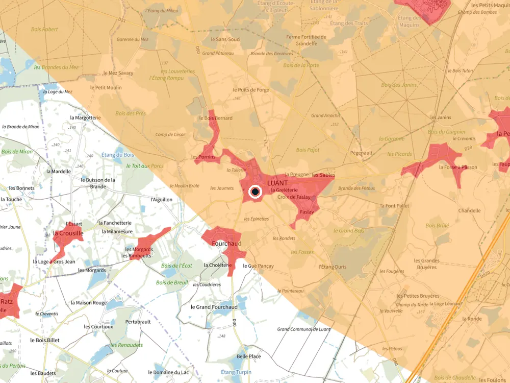 Carte des restrictions de vol pour les drones autour de Luant