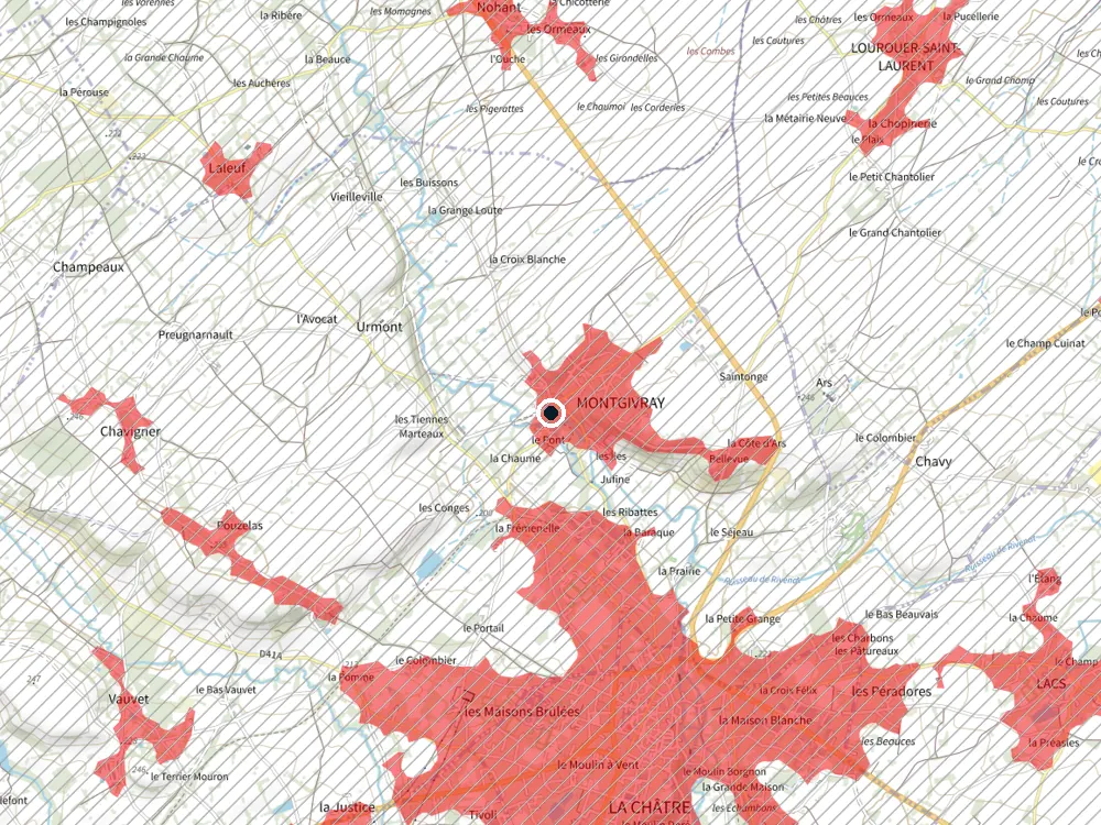 Carte des restrictions de vol pour les drones autour de Montgivray