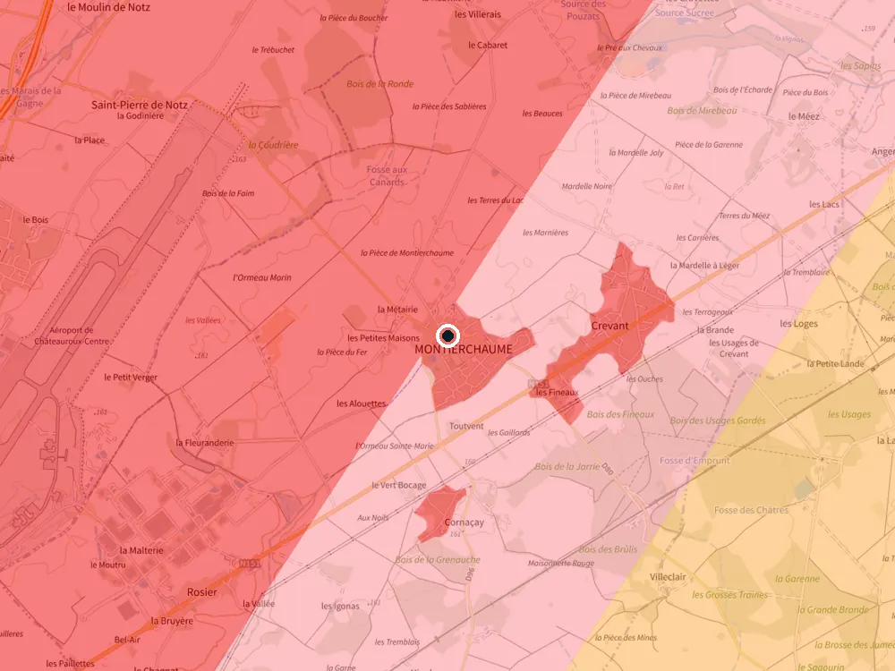 Carte des restrictions de vol pour les drones autour de Montierchaume