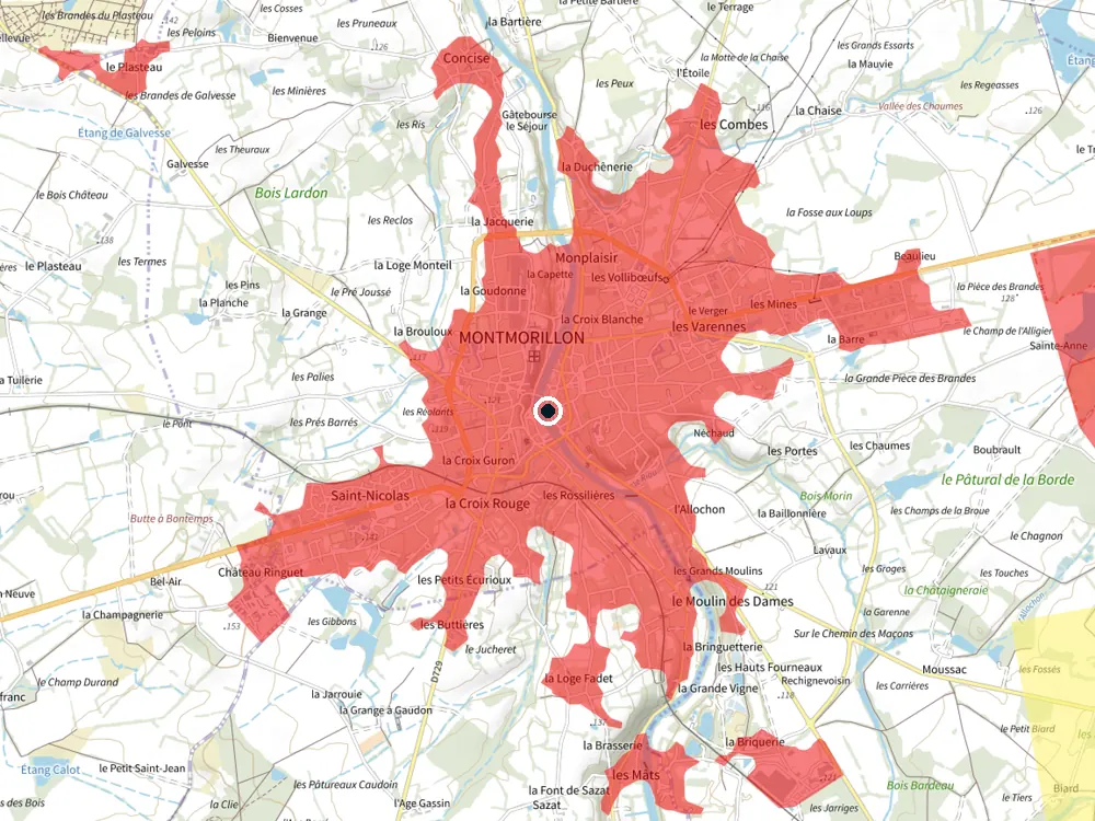 Carte des restrictions de vol pour les drones autour de Montmorillon