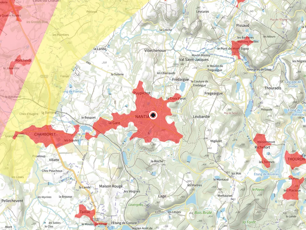 Carte des restrictions de vol pour les drones autour de Nantiat