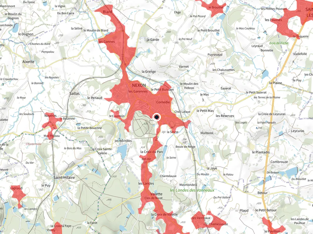 Carte des restrictions de vol pour les drones autour de Nexon