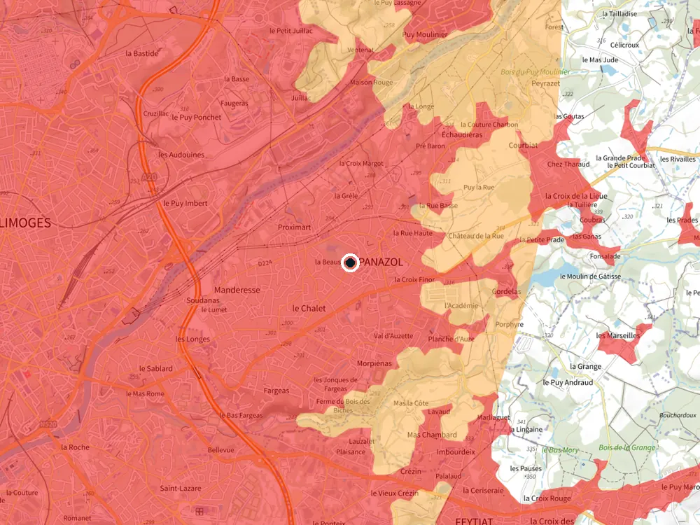 Carte des restrictions de vol pour les drones autour de Panazol