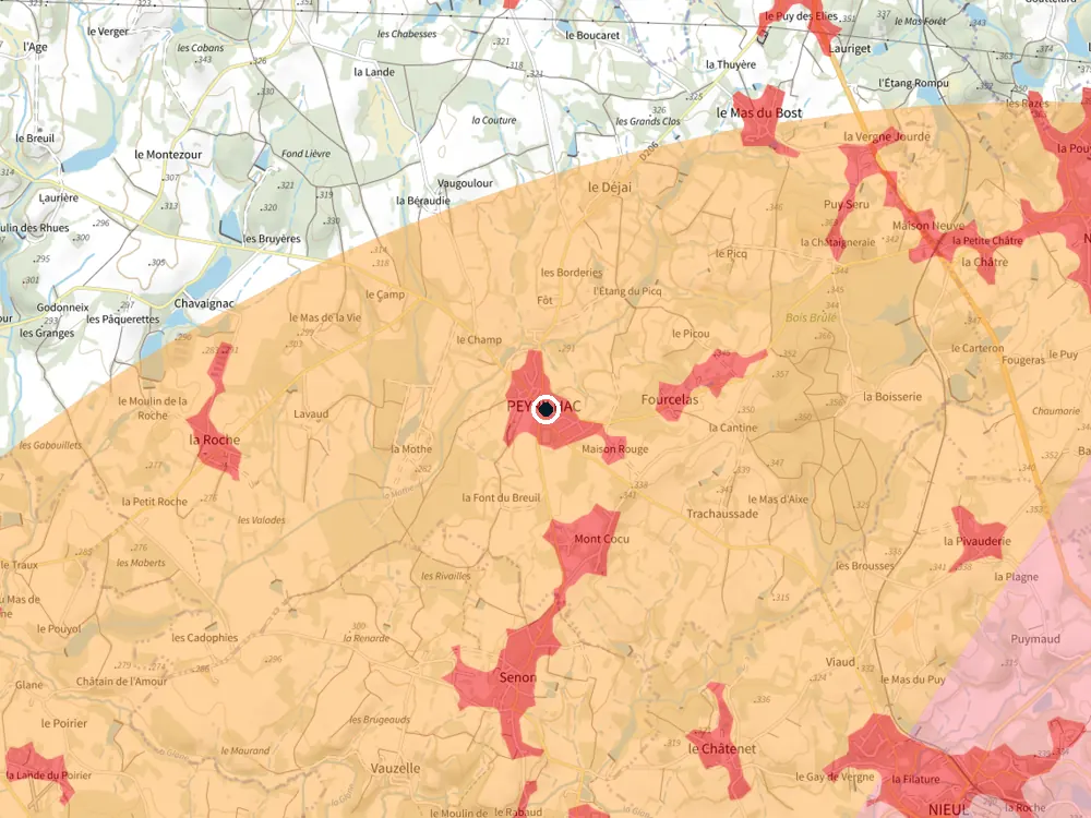 Carte des restrictions de vol pour les drones autour de Peyrilhac