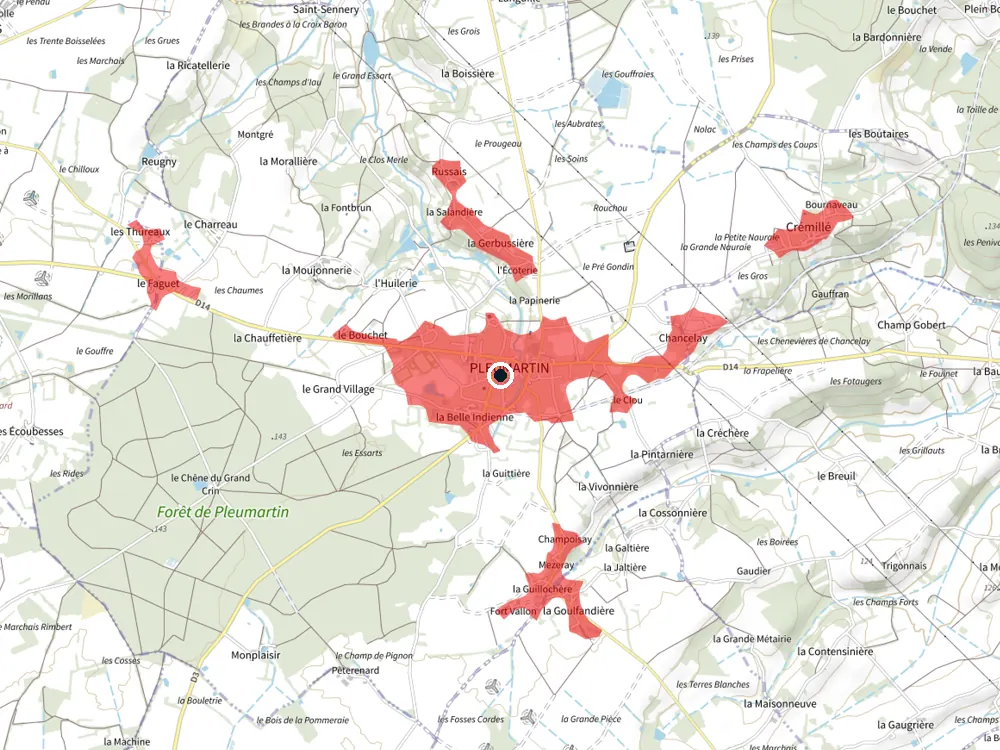 Carte des restrictions de vol pour les drones autour de Pleumartin