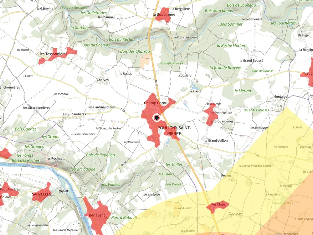 Carte des restrictions de vol pour les drones autour de Pouligny-Saint-Pierre
