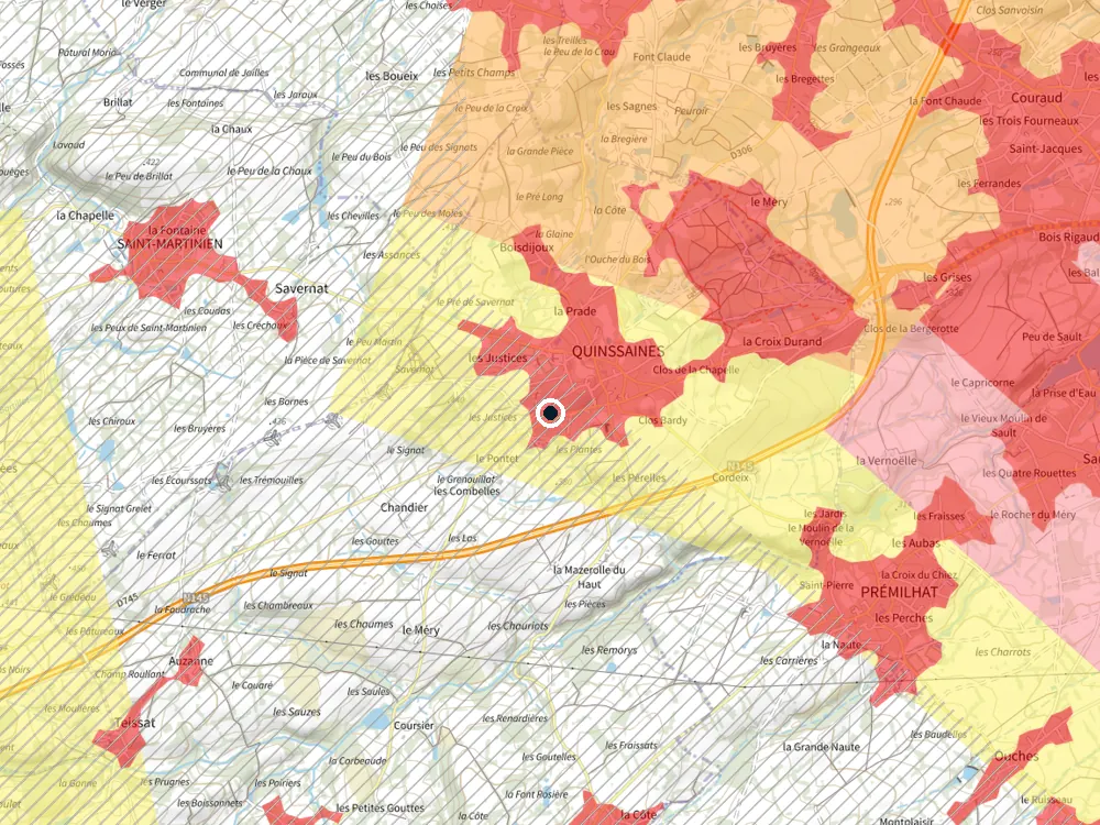 Carte des restrictions de vol pour les drones autour de Quinssaines