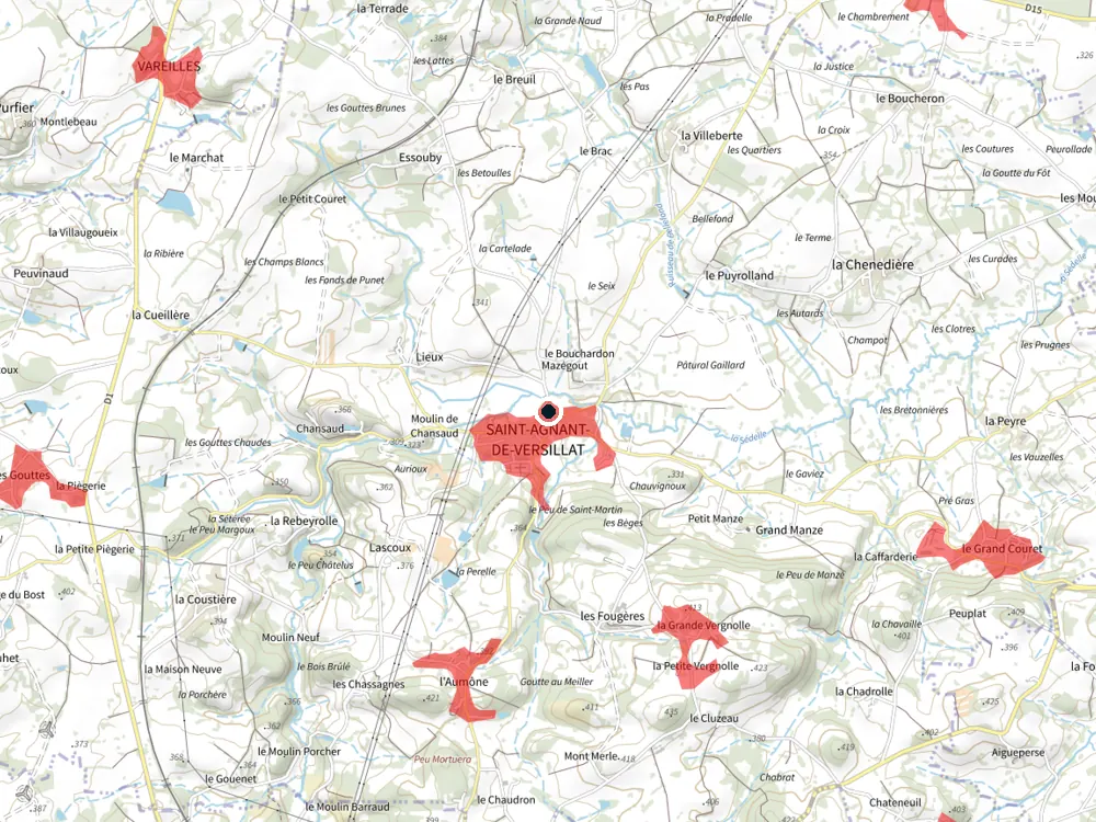 Carte des restrictions de vol pour les drones autour de Saint-Agnant-de-Versillat