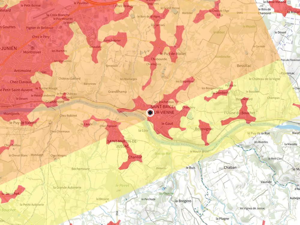 Carte des restrictions de vol pour les drones autour de Saint-Brice-sur-Vienne