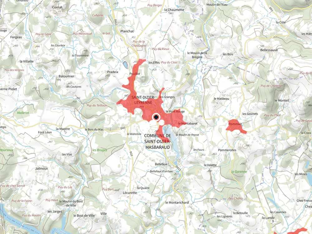Carte des restrictions de vol pour les drones autour de Saint-Dizier-Masbaraud