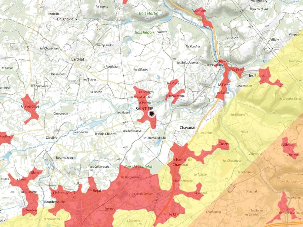 Carte des restrictions de vol pour les drones autour de Saint-Fiel