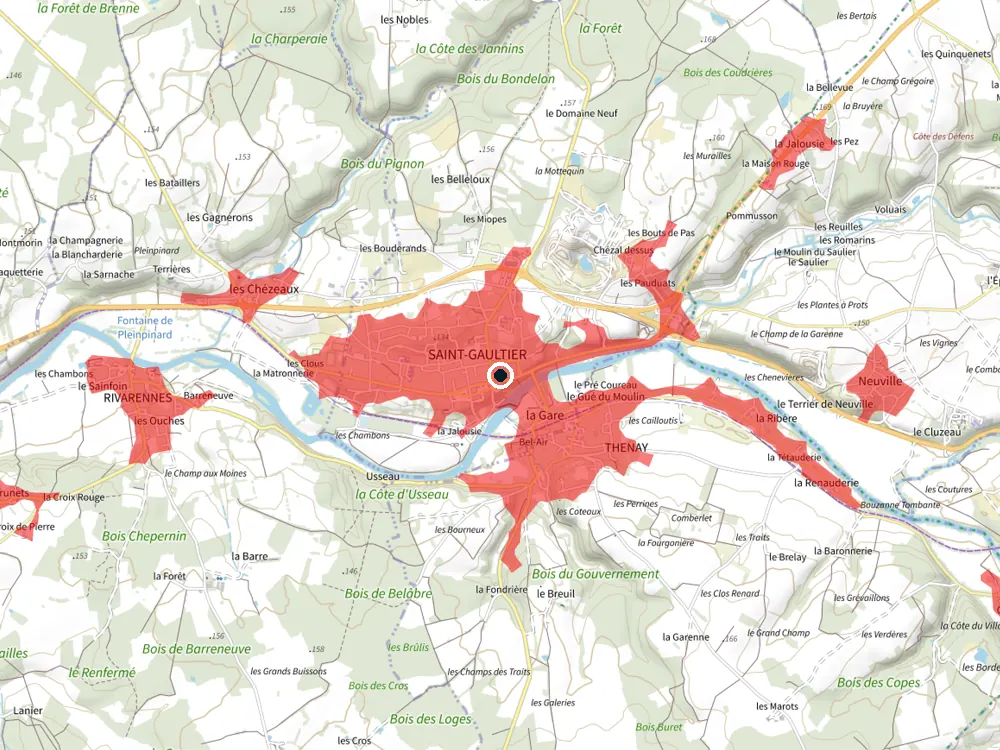 Carte des restrictions de vol pour les drones autour de Saint-Gaultier