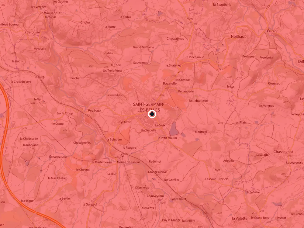 Carte des restrictions de vol pour les drones autour de Saint-Germain-les-Belles