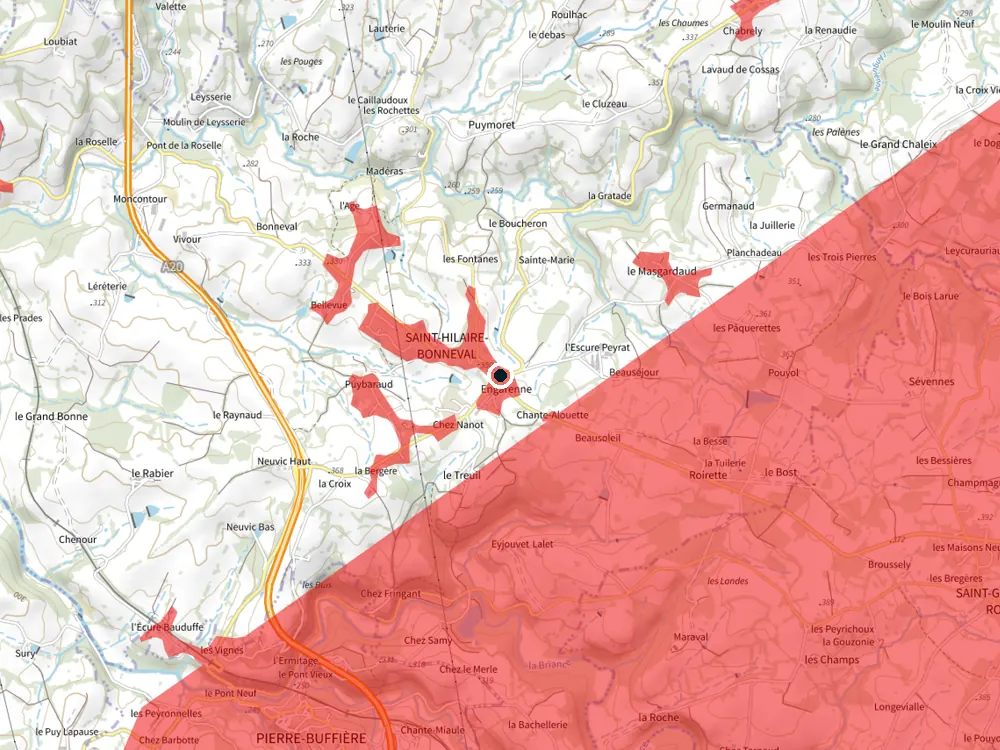 Carte des restrictions de vol pour les drones autour de Saint-Hilaire-Bonneval