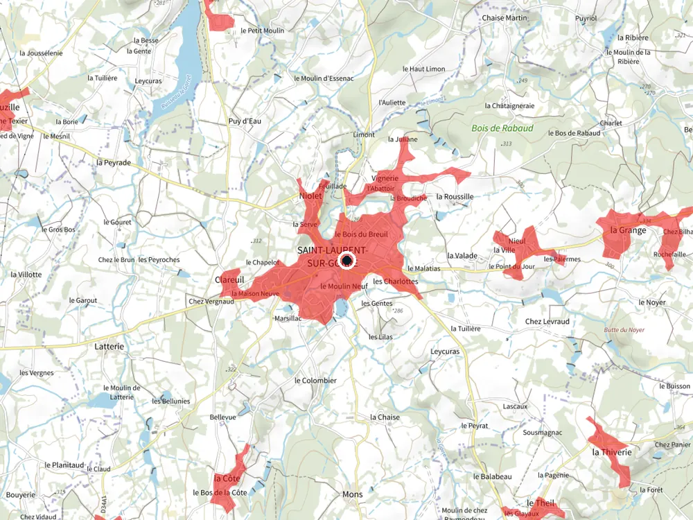 Carte des restrictions de vol pour les drones autour de Saint-Laurent-sur-Gorre
