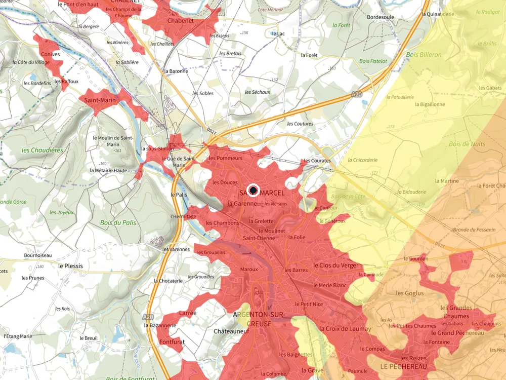 Carte des restrictions de vol pour les drones autour de Saint-Marcel