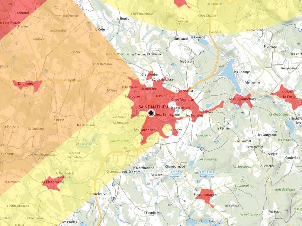Carte des restrictions de vol pour les drones autour de Saint-Mathieu