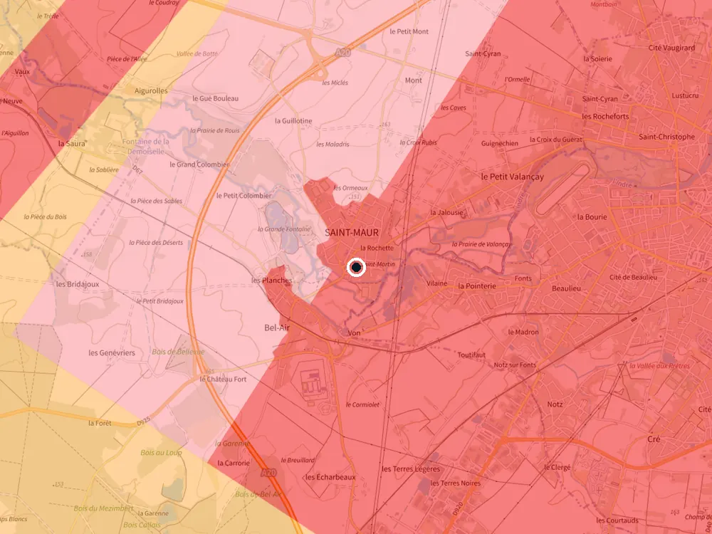 Carte des restrictions de vol pour les drones autour de Saint-Maur