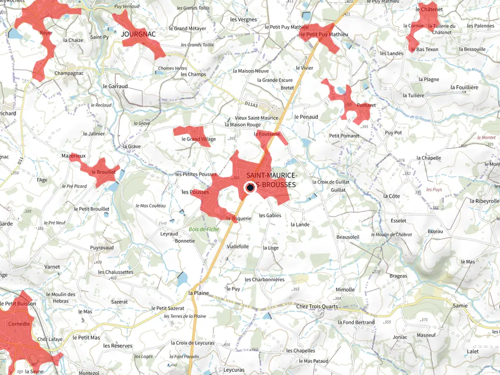 Carte des restrictions de vol pour les drones autour de Saint-Maurice-les-Brousses