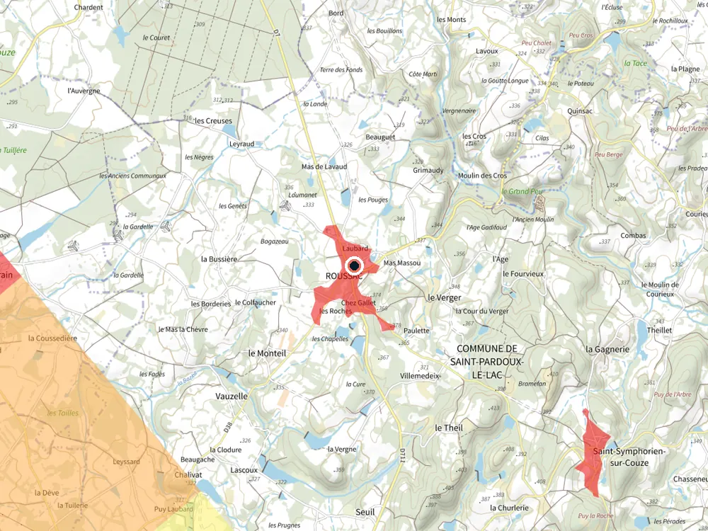 Carte des restrictions de vol pour les drones autour de Saint-Pardoux-le-Lac